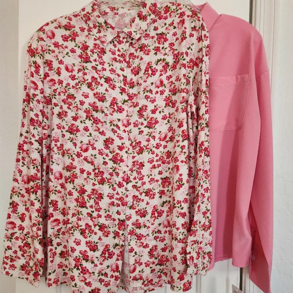 Solid pink and pink flower shirt shirts
